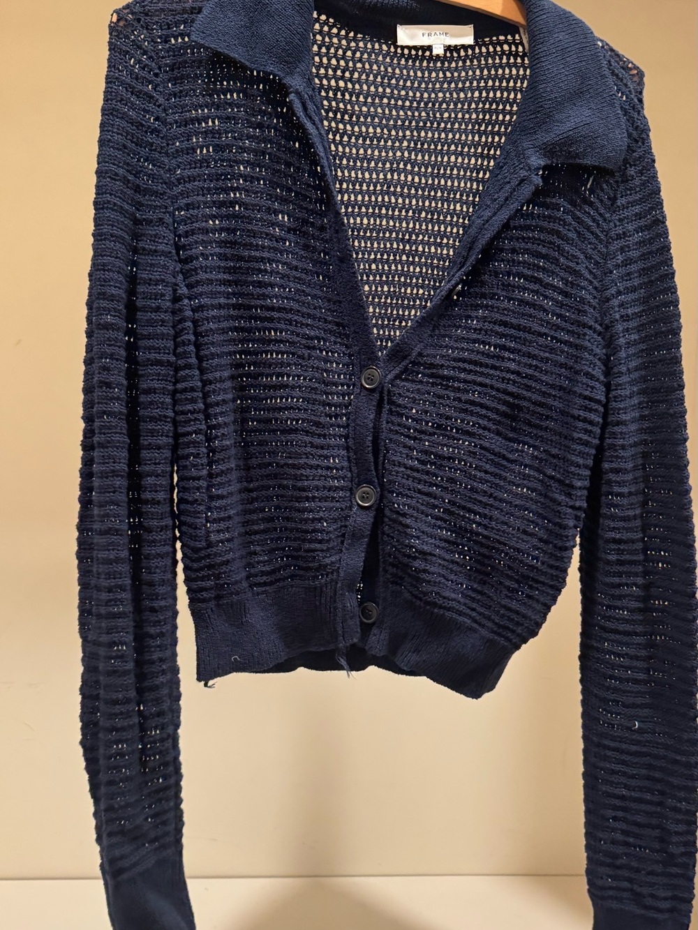 Frame Denim Navy Open-Knit Button Cardigan